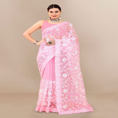 Pink Soft Net Saree