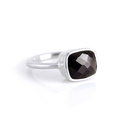 Black Onyx Cushion Shape Sterling Silver Gold Vermeil Ring