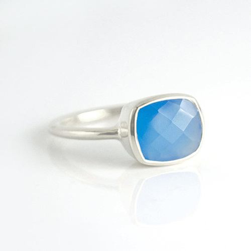 Blue Chalcedony Cushion Shape Sterling Silver Gold Vermeil Ring