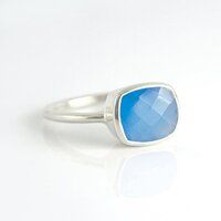 Blue Chalcedony Cushion Shape Sterling Silver Gold Vermeil Ring