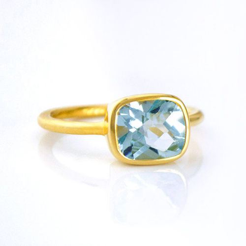 Blue Quartz Cushion Shape Sterling Silver Gold Vermeil Ring