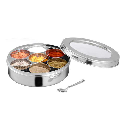 SEE THRU MASALA DABBA WITH PLATE AND LID