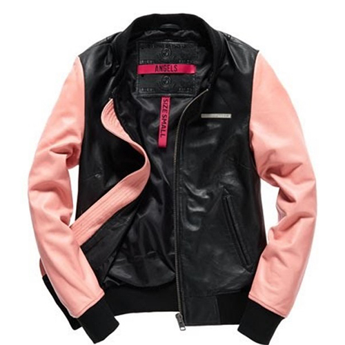 Stylish Black Rose Pink Leather Jacket