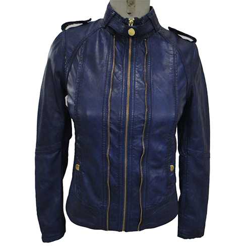 Blue Stylish Women Leather Jacket