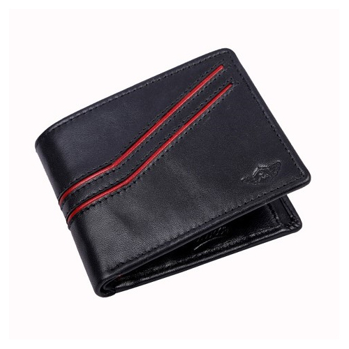 Black and Red Texture Leather Mens Wallet