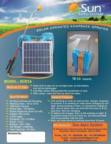 Blue Agricultural Solar Sprayer
