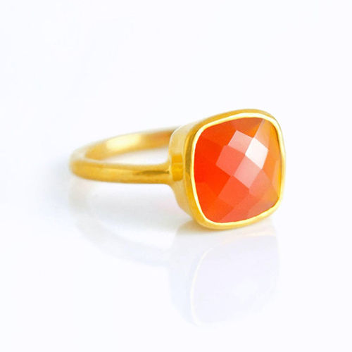 Carnelian Cushion Shape Sterling Silver Gold Vermeil Ring