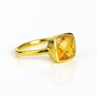 Citrine Quartz Cushion Shape Sterling Silver Gold Vermeil Ring