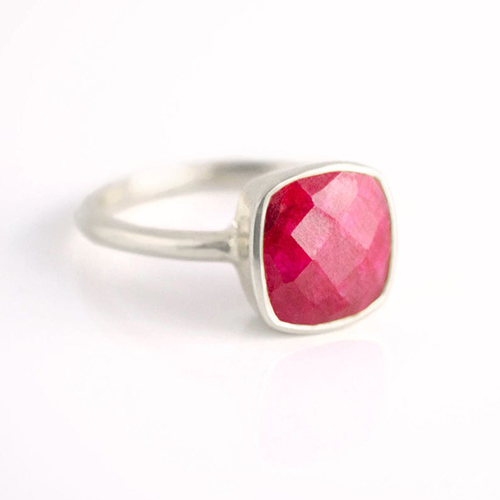 Dyed Ruby Cushion Shape Sterling Silver Gold Vermeil Ring