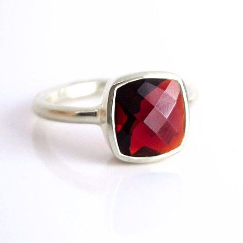 Garnet Quartz Cushion Shape Sterling Silver Gold Vermeil Ring