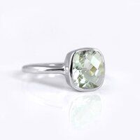 Green Amethyst Cushion Shape Sterling Silver Gold Vermeil Ring