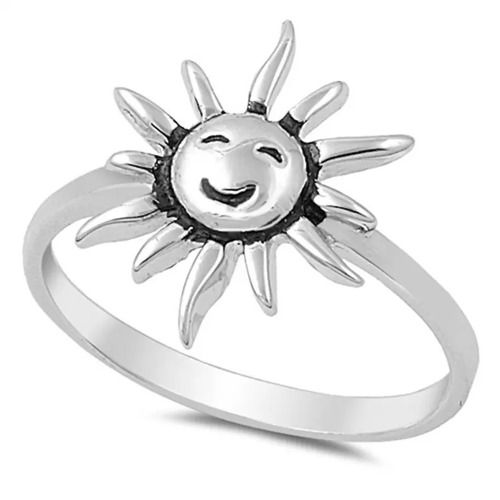 925 Sterling Silver Handcrafted Smiling Sun Ring Plain Silver Ring