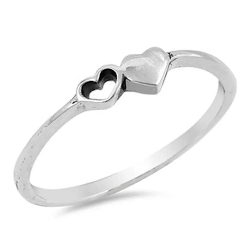 925 Sterling Silver Handmade Double Heart Ring Beautiful plain Silver Ring
