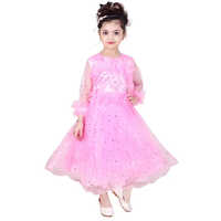 Kids Girl Party Wear Frock - Net Fabric, Age 5 Years, Pink Color - Modern Style, Washable, Full Sleeves
