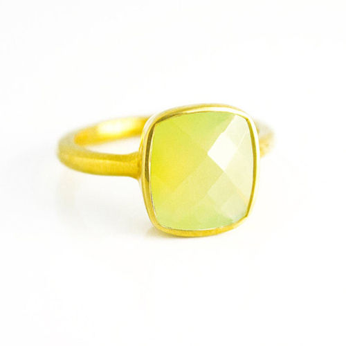 Green Chalcedony Cushion Shape Sterling Silver Gold Vermeil Ring
