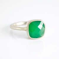 Green Onyx Cushion Shape Sterling Silver Gold Vermeil Ring