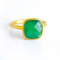 Green Onyx Cushion Shape Sterling Silver Gold Vermeil Ring
