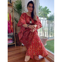 Red Cotton Printed Kaftan