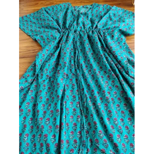 Hand Block Authentic Printed Kaftan - Cotton, Casual Dress, Blue | Features Quick Dry, Washable, Printed Pattern, Stylish & Durable