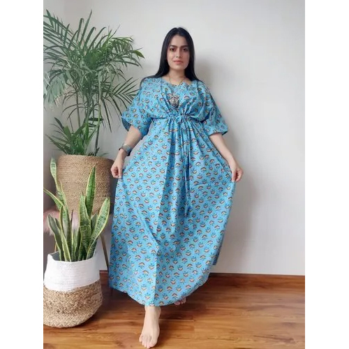 Hand Block Kaftan - Cotton, Full Sleeves, Blue | Quick Dry, Washable, Lightweight & Breathable for College, Office & Everyday Wear
