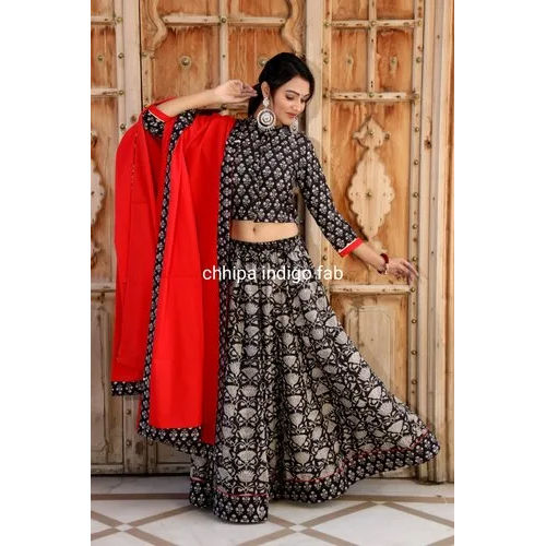 Black Cotton Gopi Skirts Crop Top And Skirt