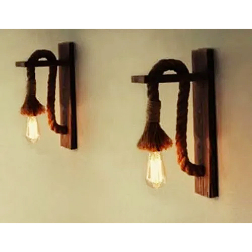 Brown Glass L Wood Wall Light