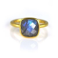 Labradorite Cushion Shape Sterling Silver Gold Vermeil Ring