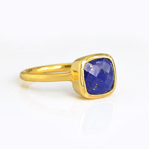 Lapis lazuli Cushion Shape Sterling Silver Gold Vermeil Ring