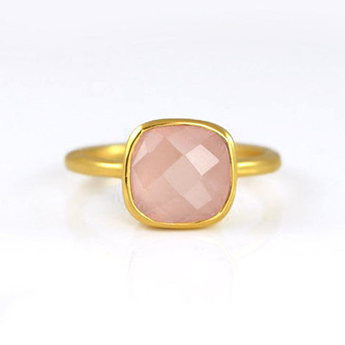 Pink Chalcedony Cushion Shape Sterling Silver Gold Vermeil Ring