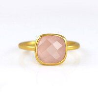 Pink Chalcedony Cushion Shape Sterling Silver Gold Vermeil Ring