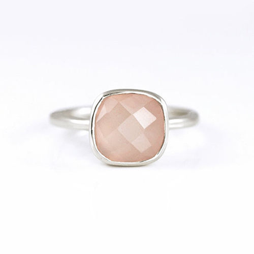 Pink Chalcedony Cushion Shape Sterling Silver Gold Vermeil Ring