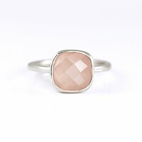 Pink Chalcedony Cushion Shape Sterling Silver Gold Vermeil Ring