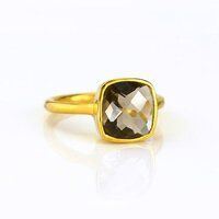 Smoky Quartz Cushion Shape Sterling Silver Gold Vermeil Ring