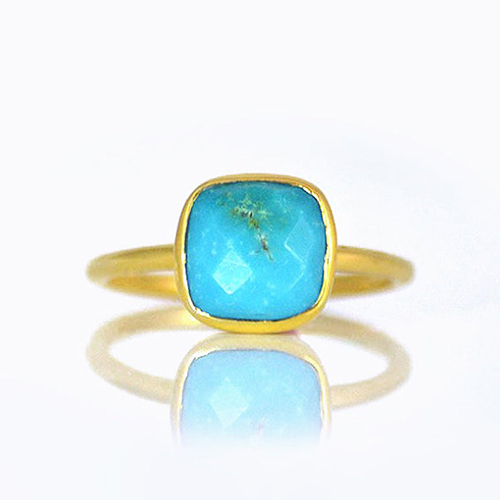 Turquoise Cushion Shape Sterling Silver Gold Vermeil Ring