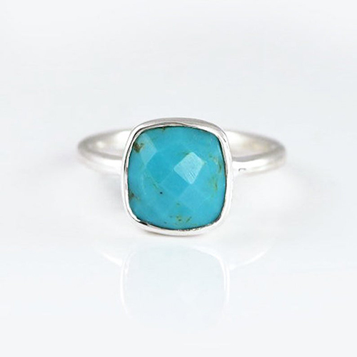 Turquoise Cushion Shape Sterling Silver Gold Vermeil Ring