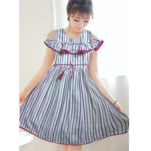Girls Cotton Stripped Frock - Customized Size Modern Style | Ideal for Everyday Wear and Special Occasions Perfect for Growing Girls