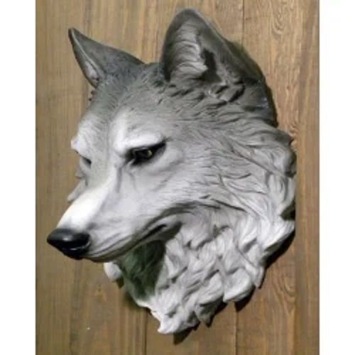 Gray Fiberglass Live Size Giant Sculpture Wolf Head Wall Mount