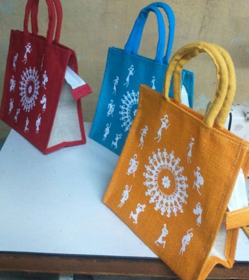 Flower Printed Jute Bags