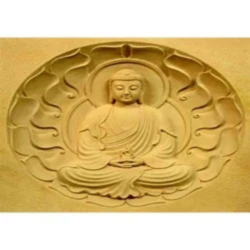 Golden Yellow Fiber Buddha Wall Mural