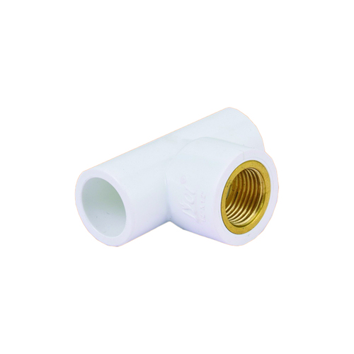 Brass Tee - Natural Finish, Equal Shape, Smooth Surface | White Color, Two Female and One Male Threaded Ends, Ideal for Plumbing and HVAC Systems