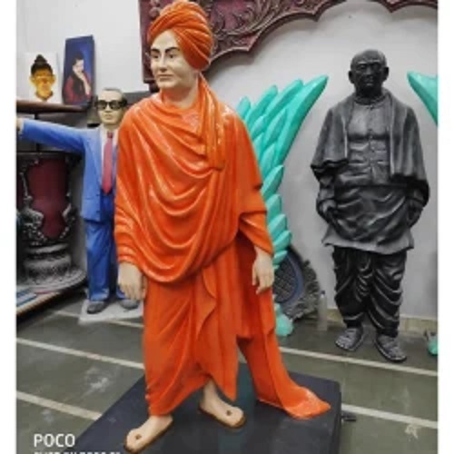 Swami Vivekananda Fiber Sculpture - Color: Skin And Orange