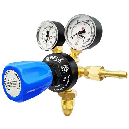 Double Gauge Oxygen Gas Pressure Regulator - Forged Brass, Heavy Duty Usage , Model No: S.S.DG.OX - 1, 1 Kilogram Weight