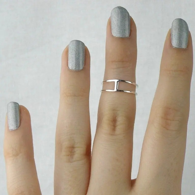925 Sterling Silver Handmade Twin Band Bar Midi Boho Style Stacking Band Statement Silver Ring