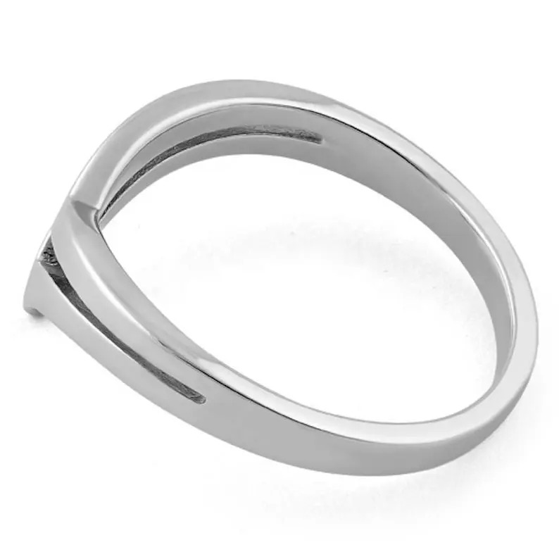 925 Sterling Silver Handmade Double V Wishbone Midi Boho Style Stacking Band Statement Silver Ring