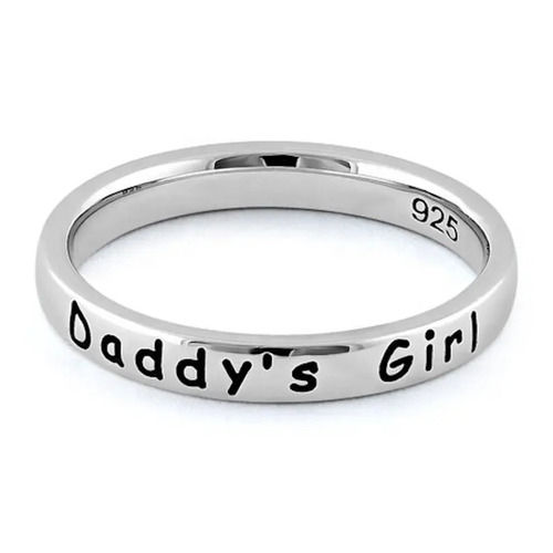 925 Sterling Silver Handmade Unique Daddy's Girl Inscribed Midi Boho Style Stacking Band Statement Silver Ring