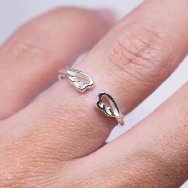925 Sterling Silver Handmade Beautiful Adjustable Angle's Wings Band Open Statement Silver