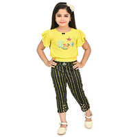 Denim Capri Pant - Cotton Denim, Size Suitable For Ages 1-5, Black Color | Breathable, Washable, Modern Printed Design For Summer Wear
