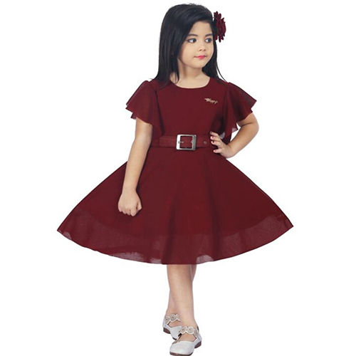 Aayat Fashion Kids Girls Knee Length Slim Fit Western Dress Rayon