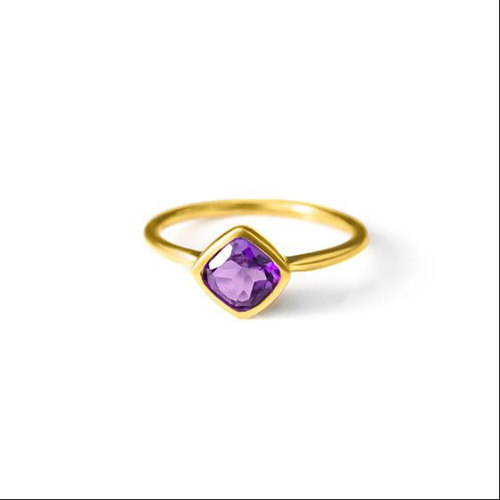 Amethyst Gemstone Cushion Shape Gold Vermeil 8mm Rings