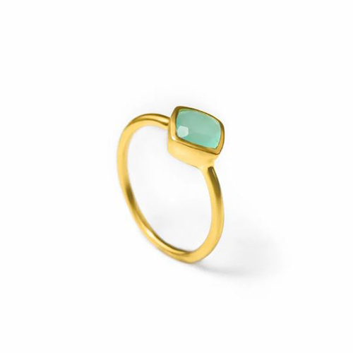 Aqua Chalcedony Gemstone Cushion Shape Gold Vermeil 8mm Rings